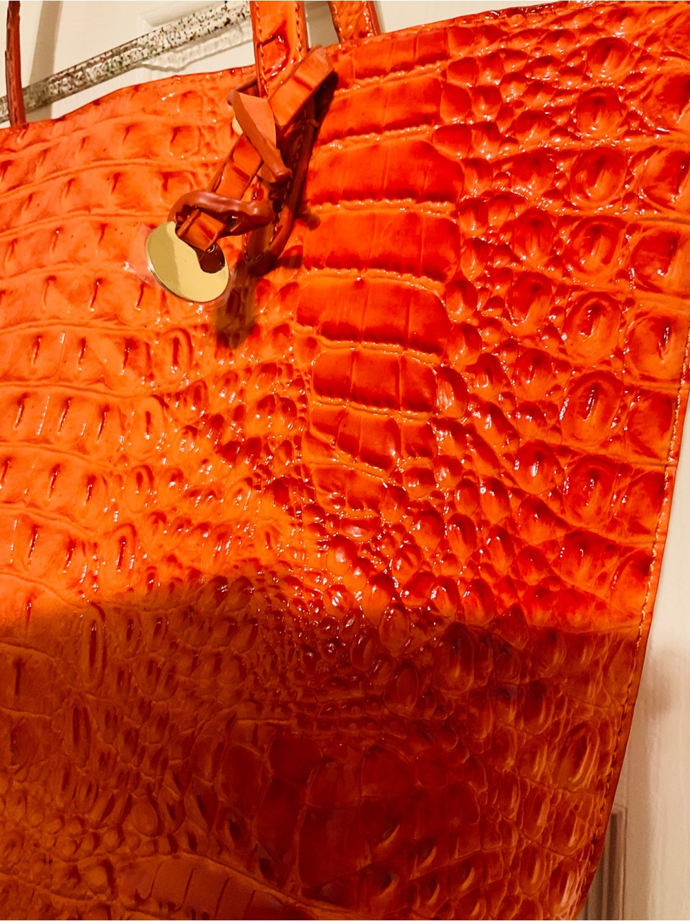 Orange Croc-Embossed Tote Bag - Women - Picture 7 of 12